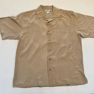 Tommy Bahama 100% SILK Tan Khaki PINEAPPLE Print Button Up Shirt Medium B8/29